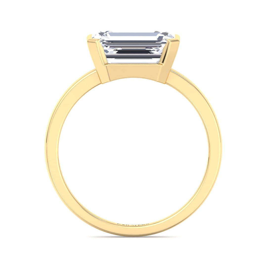 Emerald Lab Diamond Bezel Set East-West Ring Yellow Gold