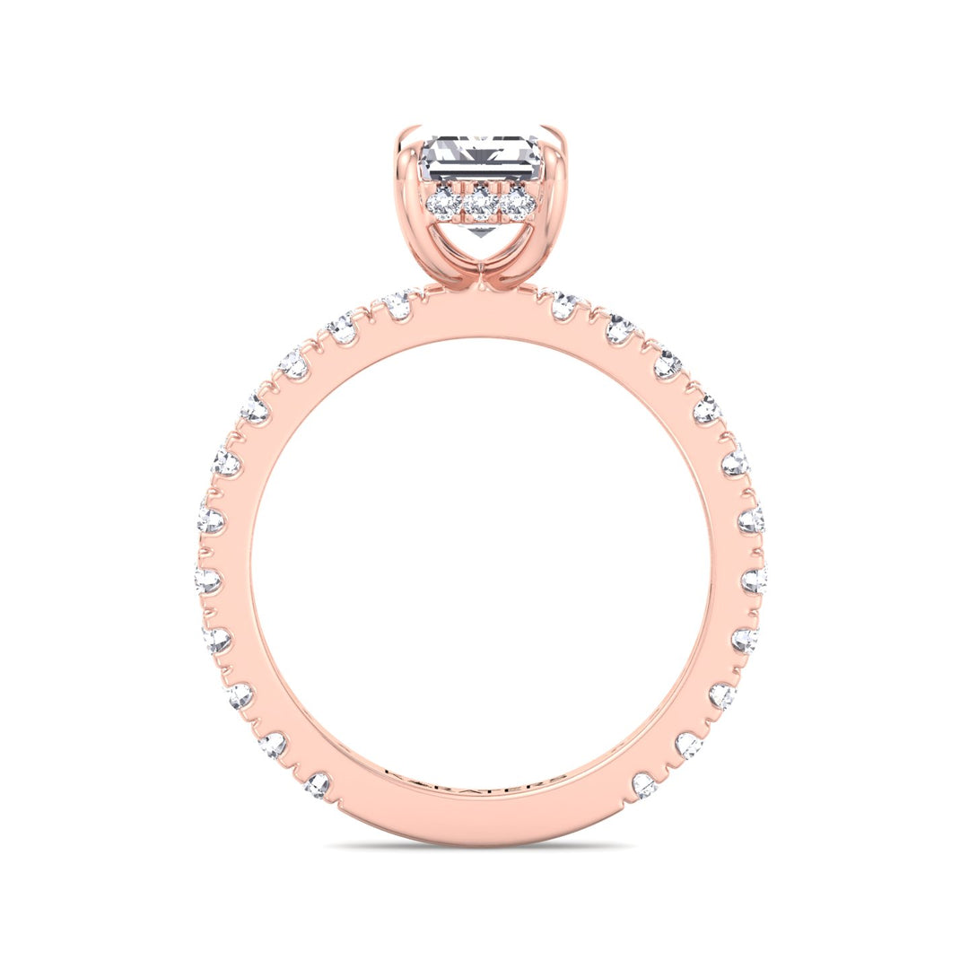 Emerald Lab Diamond Engagement Ring Hidden Halo Rose
