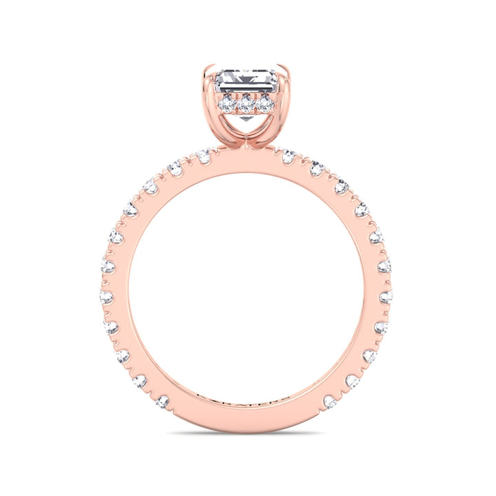 Emerald Lab Diamond Engagement Ring Hidden Halo Rose