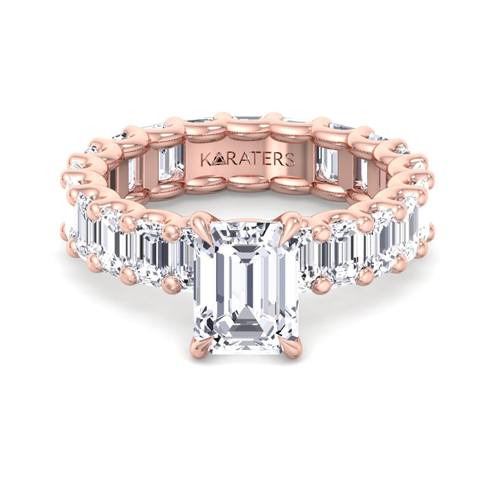Emerald Lab Diamond Eternity Ring U-Prong Setting Rose Gold