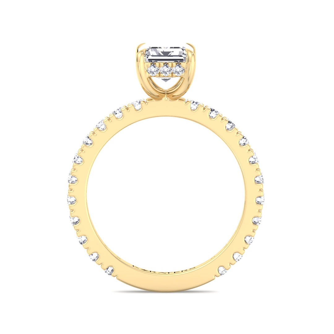 Emerald Lab Diamond Ring with Hidden Halo Accent Yellow