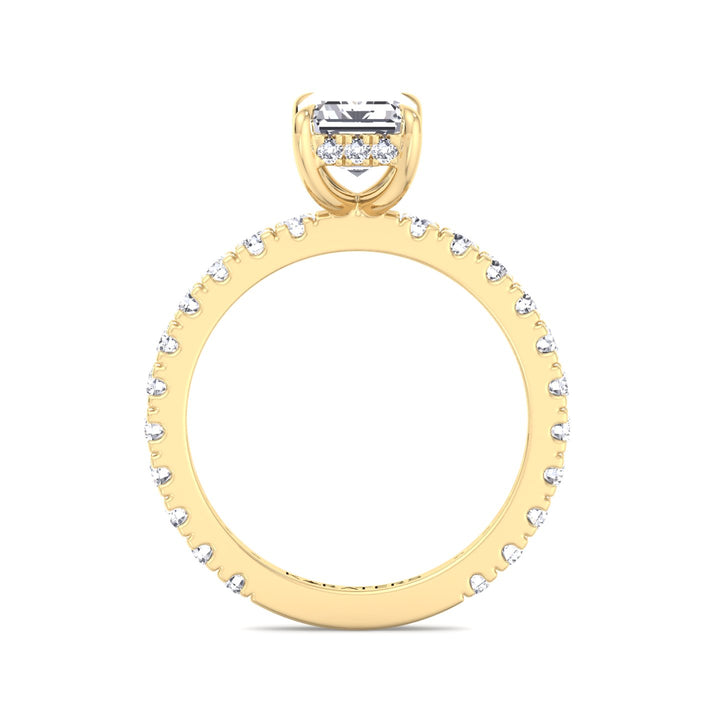 Emerald Lab Diamond Ring with Hidden Halo Accent Yellow