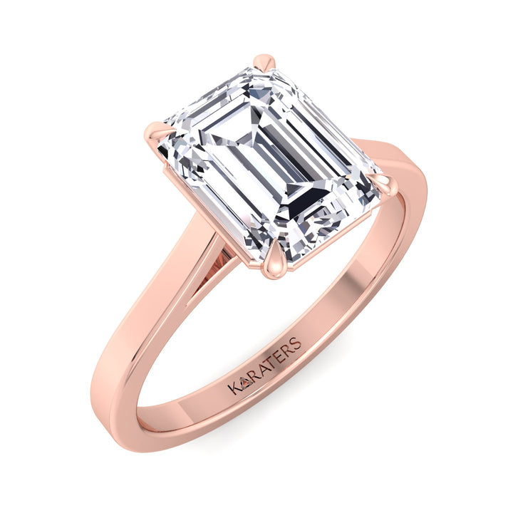 Emerald Lab Diamond Solitaire Ring Cathedral Design Rose