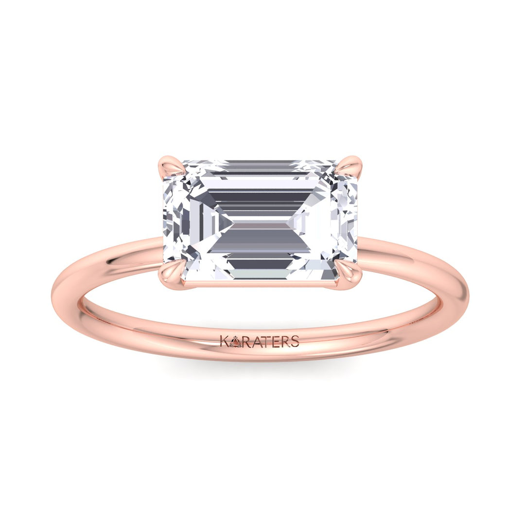 Emerald Lab Diamond Solitaire with East-West Rose Gold