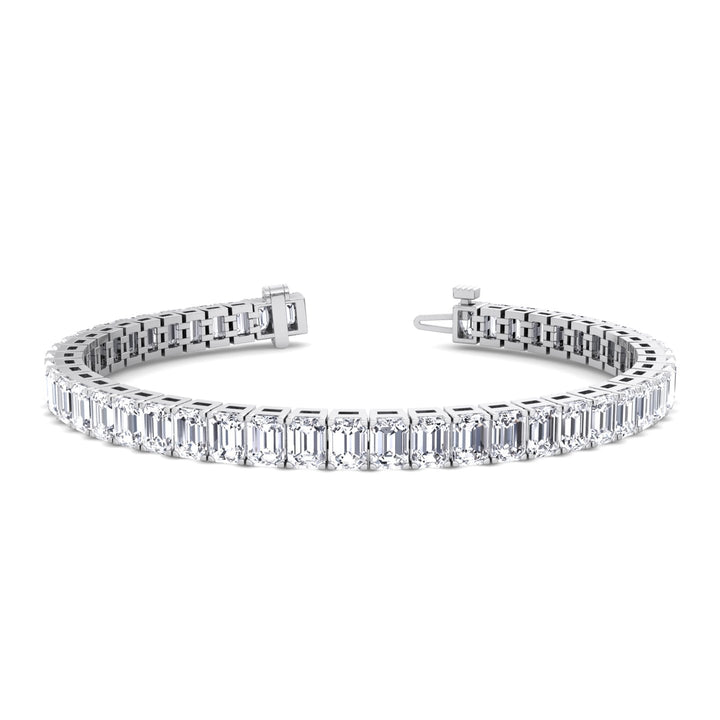 Emerald Lab Diamond Tennis Bracelet 14K White 