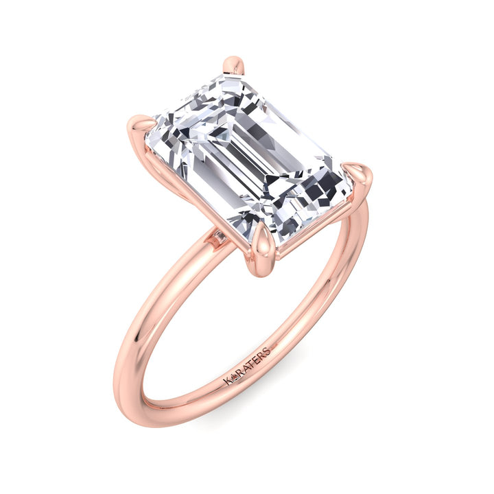 Emerald Lab Diamond Thin Band Solitaire Ring Rose