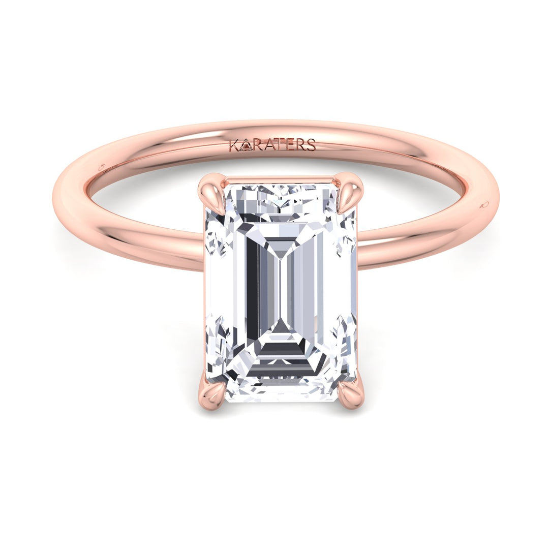 Emerald Lab Diamond Thin Band Solitaire Ring Rose Gold