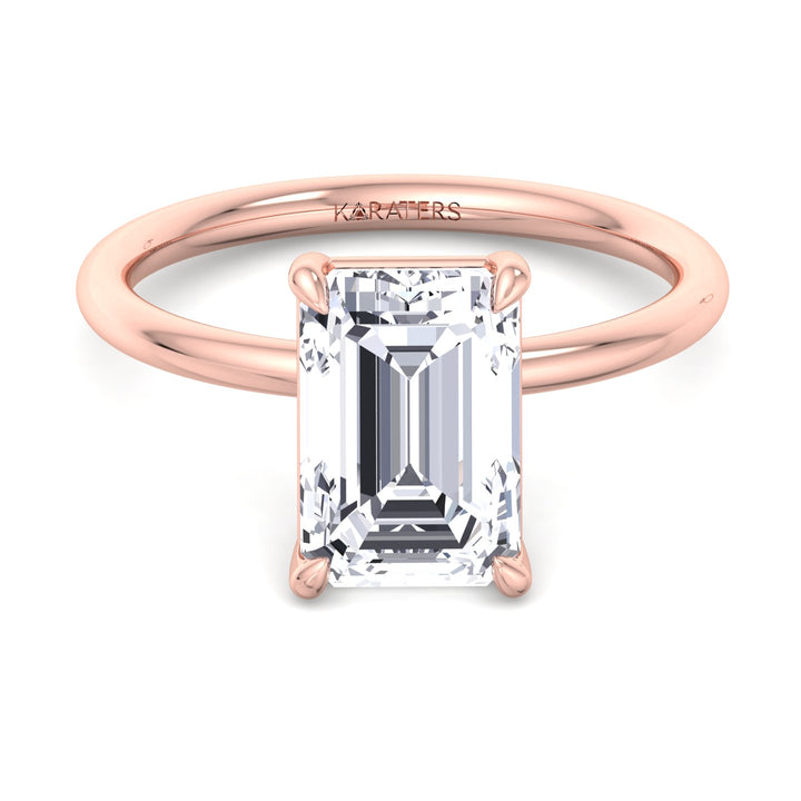 Emerald Lab Diamond Thin Band Solitaire Ring Rose Gold
