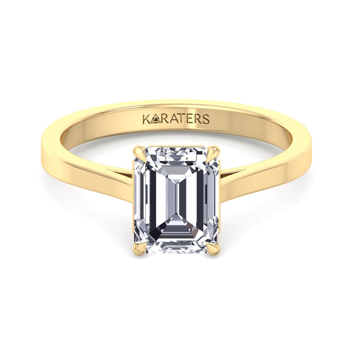 Emerald Solitaire Lab Diamond Ring Cathedral Yellow Gold