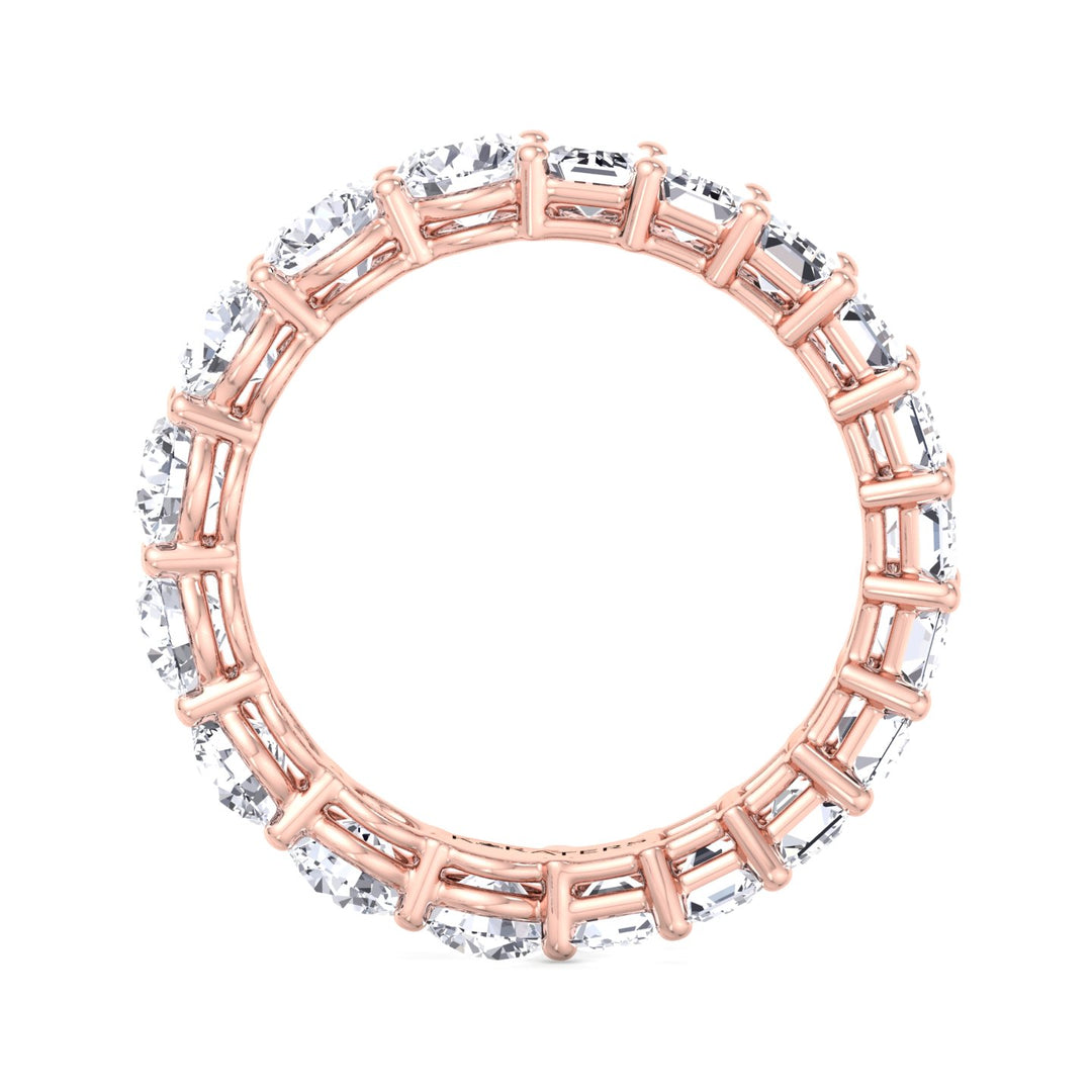 Emerald and Round Lab Rose Gold Diamond Eternity Band, Profile