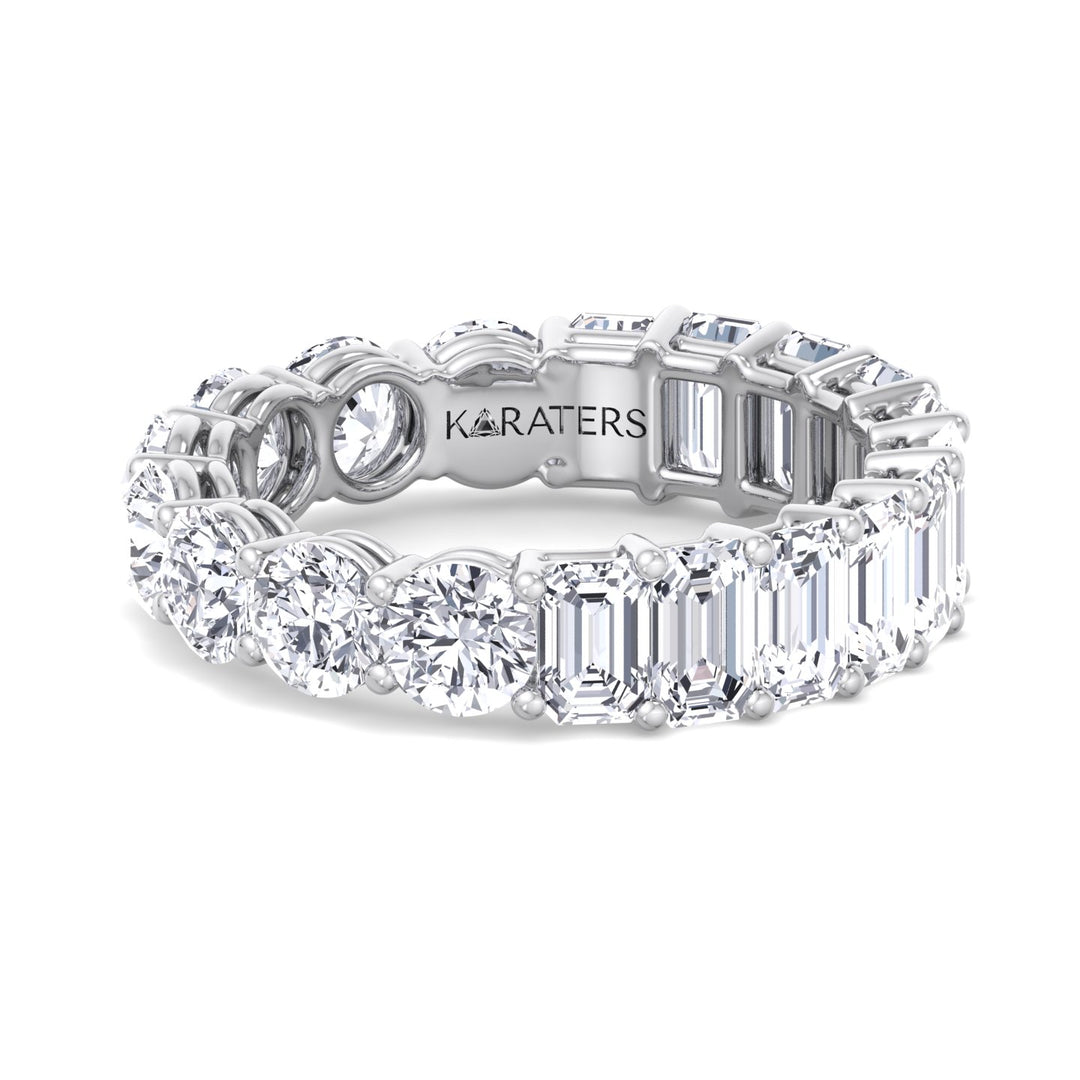 Emerald and Round Lab White Gold Diamond Eternity Band, Front