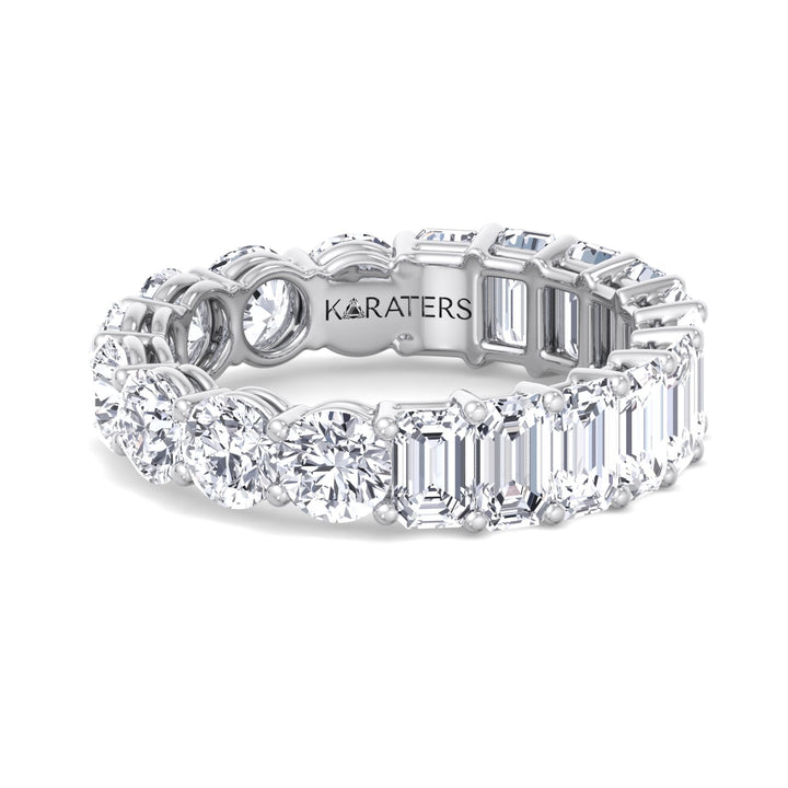 Emerald and Round Lab White Gold Diamond Eternity Band, Front