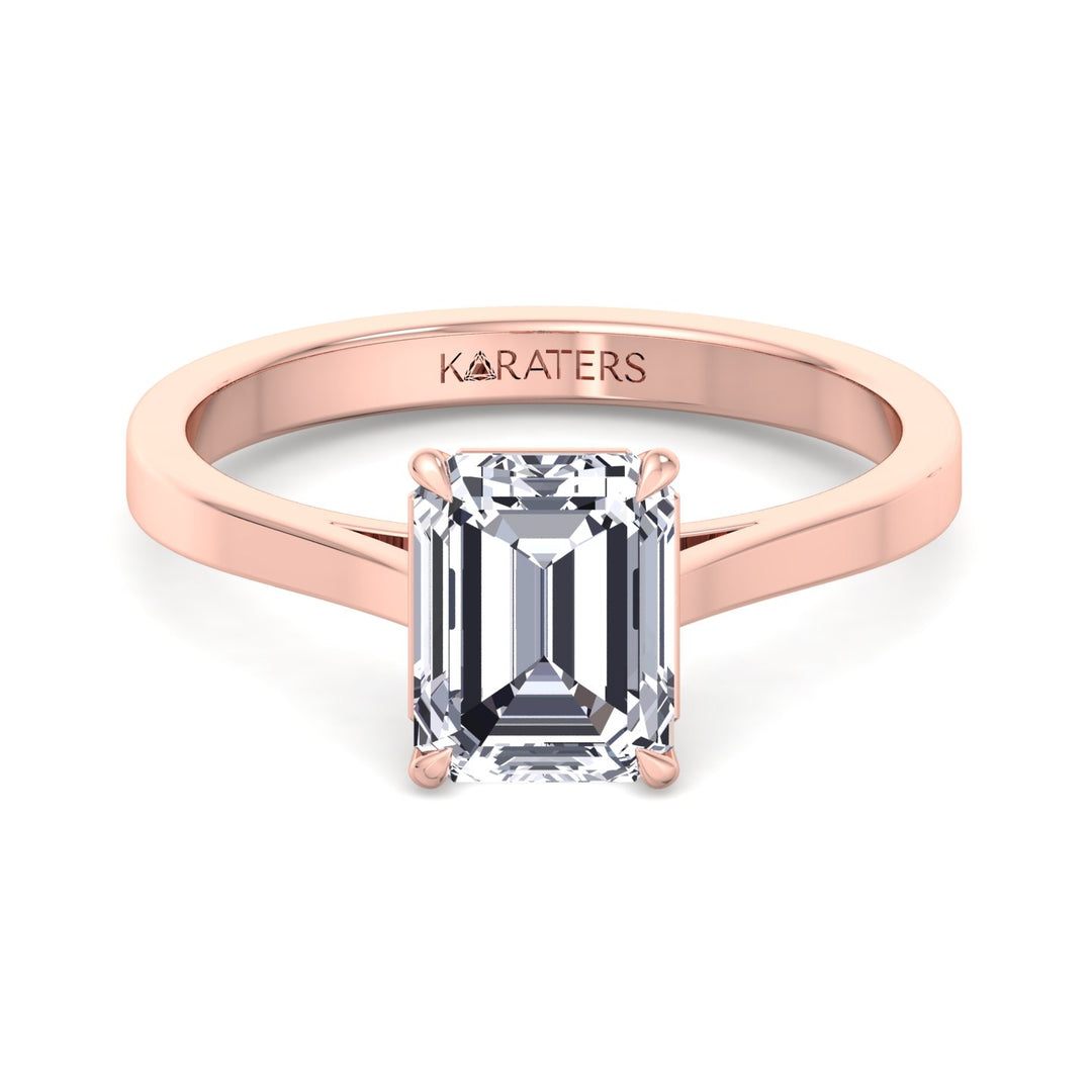 Emerald cut Lab Diamond Solitaire Ring Cathedral Design Rose