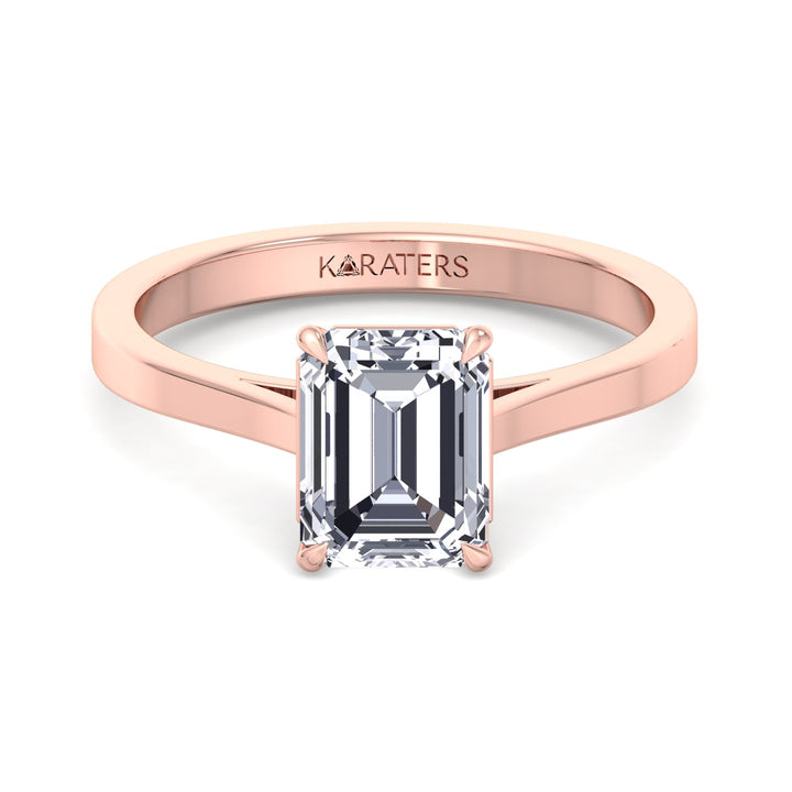 Emerald cut Lab Diamond Solitaire Ring Cathedral Design Rose