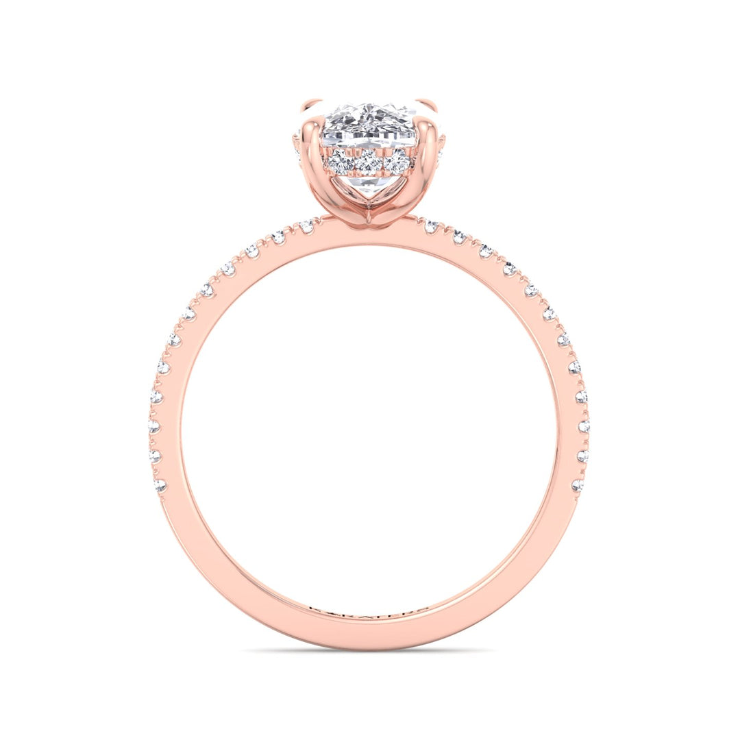 Freesia-Elongated Cushion Cut Rose Gold Diamond Engagement Ring with Hidden Halo, Profile