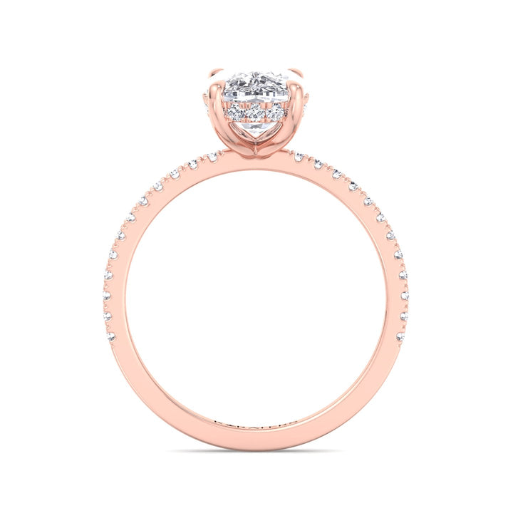 Freesia-Elongated Cushion Cut Rose Gold Diamond Engagement Ring with Hidden Halo, Profile
