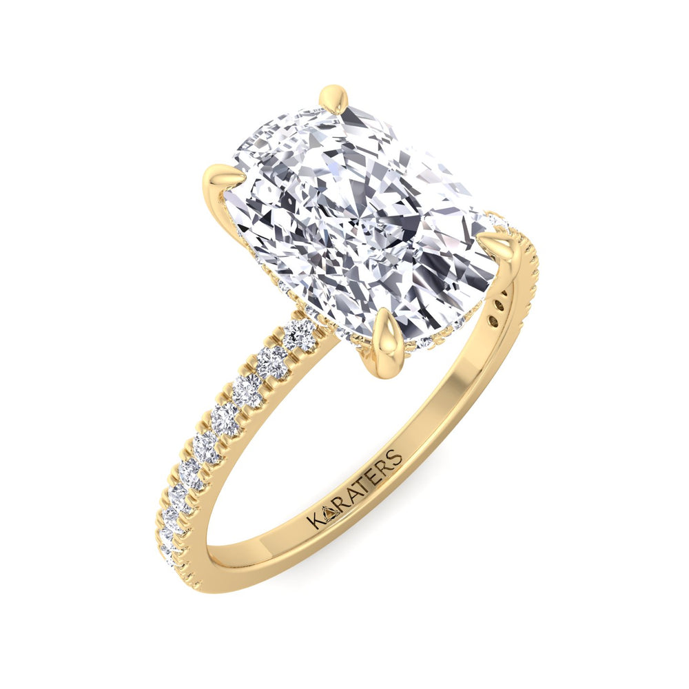 Freesia - Elongated Cushion Cut Lab Diamond Engagement Ring with Sidestones and Hidden Halo, Top Down