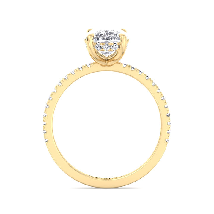 Freesia - Elongated Cushion Cut Yellow Gold Diamond Engagement Ring with Sidestones, Profile