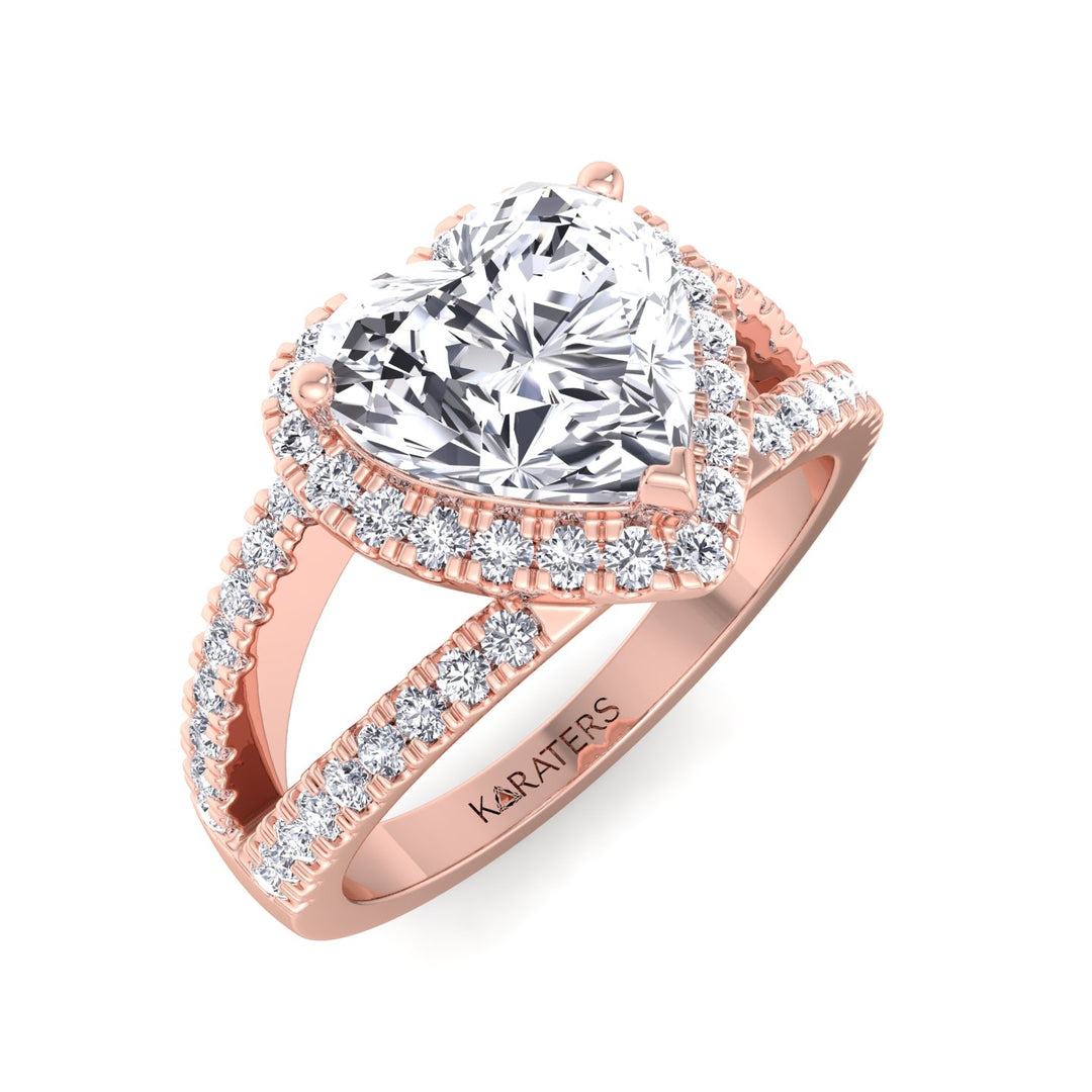 Gardenia - Heart Lab Diamond Ring Double Halo Rose Gold