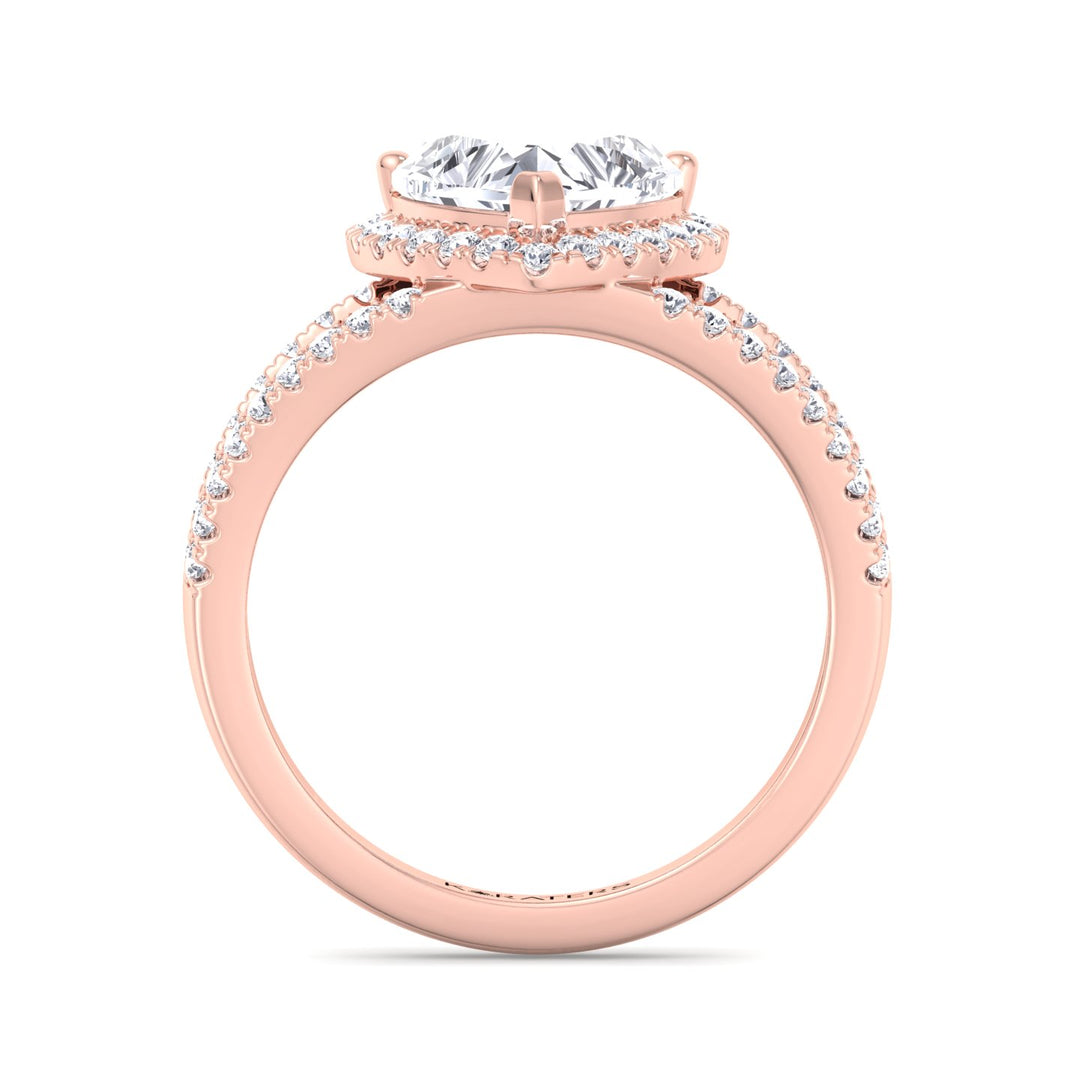 Gardenia - Heart Shape Lab Diamond Ring Double Halo Rose 