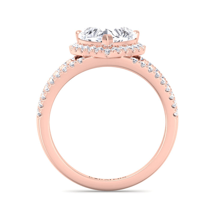 Gardenia - Heart Shape Lab Diamond Ring Double Halo Rose 