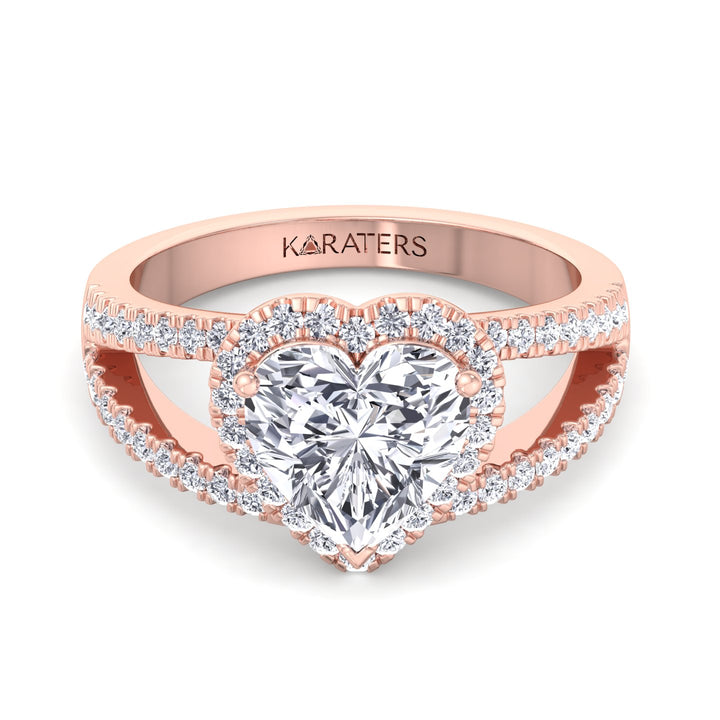 Gardenia - Heart Shape Lab Diamond Ring Double Halo Rose Gold