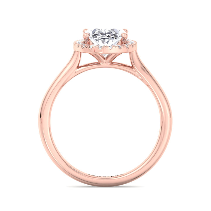 Halo Oval Lab Diamond Ring with Solitaire Plain Band Rose Gold