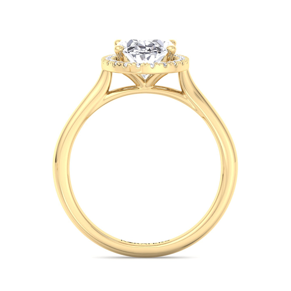 Halo Oval Lab Diamond Ring with Solitaire Plain Band Yellow Gold