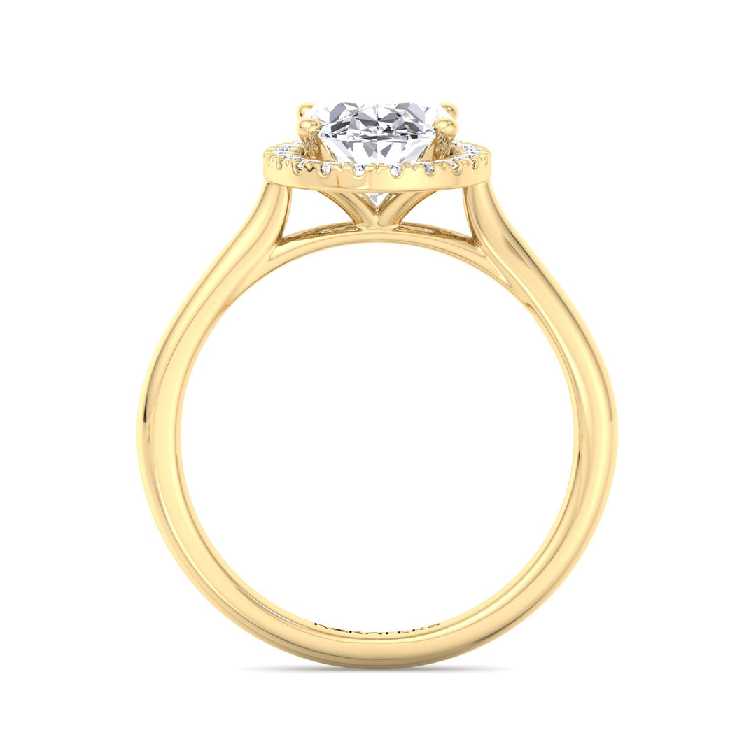 Halo Oval Lab Diamond Ring with Solitaire Plain Band Yellow Gold