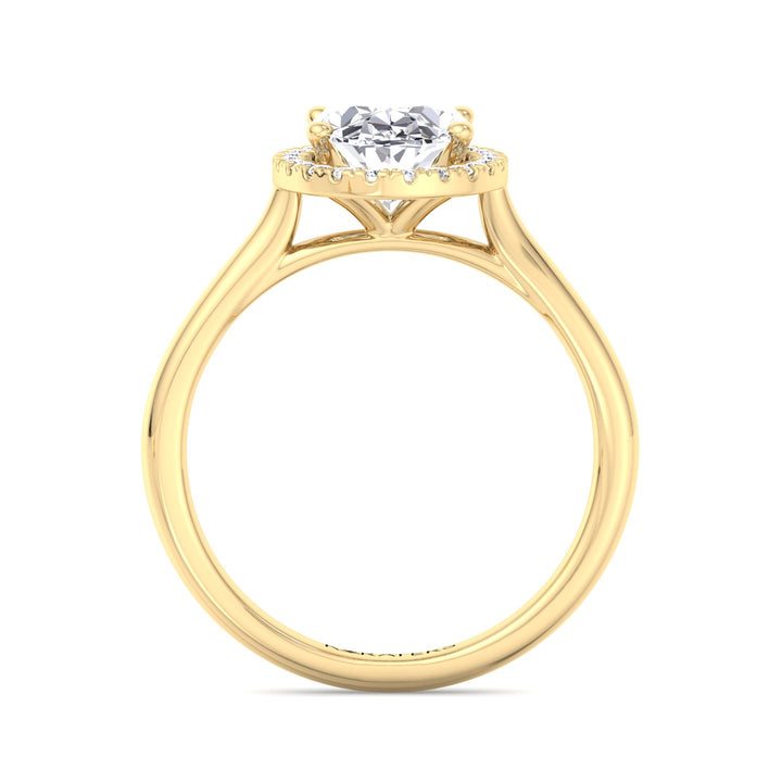 Halo Oval Lab Diamond Ring with Solitaire Plain Band Yellow Gold