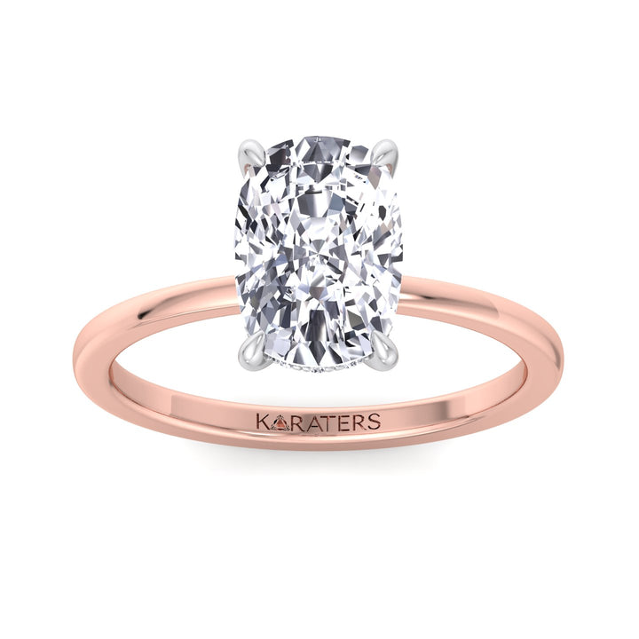 Kalui-Two Tone Elongated Cushion Cut Rose Gold Lab Diamond Ring, Top Down