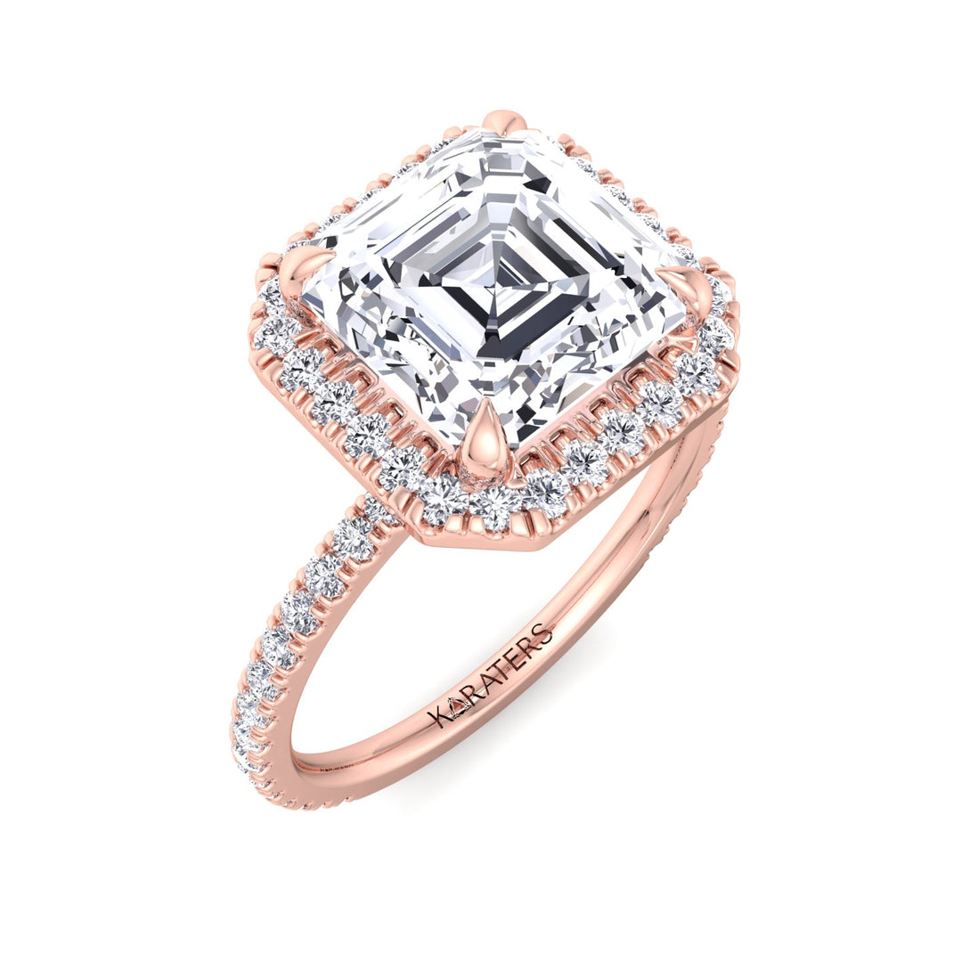Kastanie - Asscher Cut Lab Diamond Engagement Ring Halo Rose