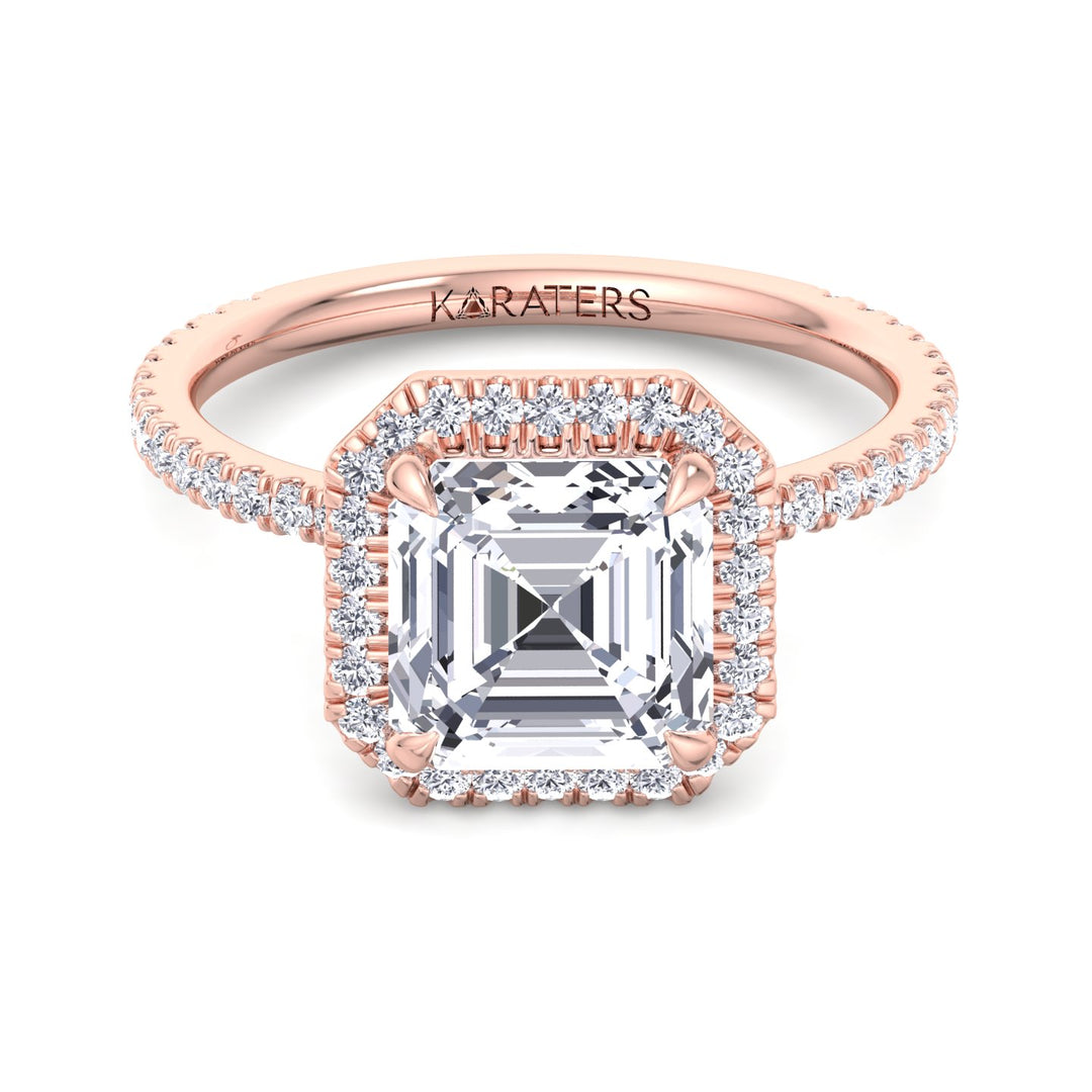 Kastanie - Asscher Cut Lab Diamond Engagement Ring Halo Rose Gold