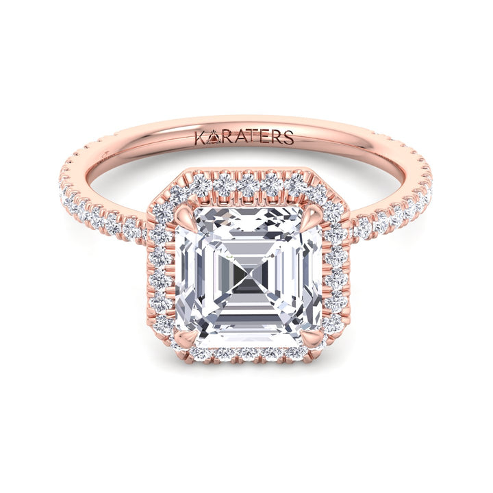 Kastanie - Asscher Cut Lab Diamond Engagement Ring Halo Rose Gold