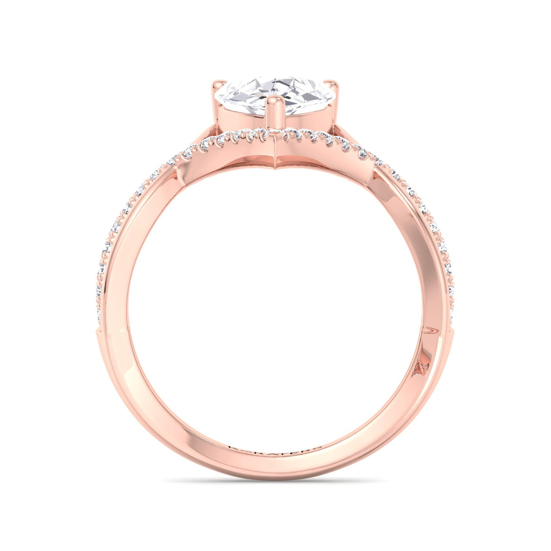 Lamina-Pear Shaped Cut Lab Rose Diamond Ring Pave Band, Profile