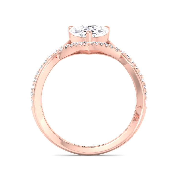 Lamina-Pear Shaped Cut Lab Rose Diamond Ring Pave Band, Profile