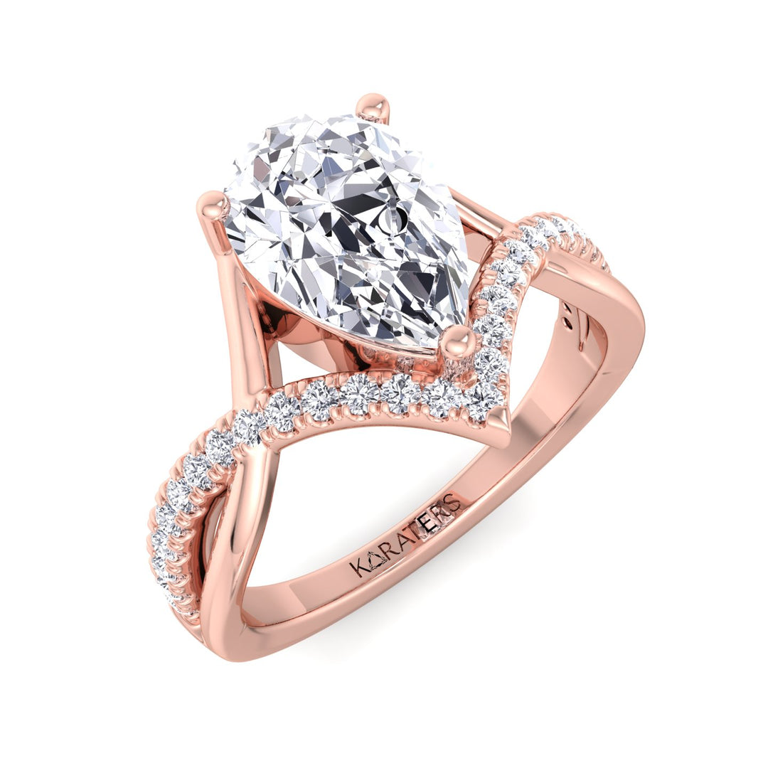 Lamina-Pear Shaped Cut Lab Rose Diamond Ring, Top Down