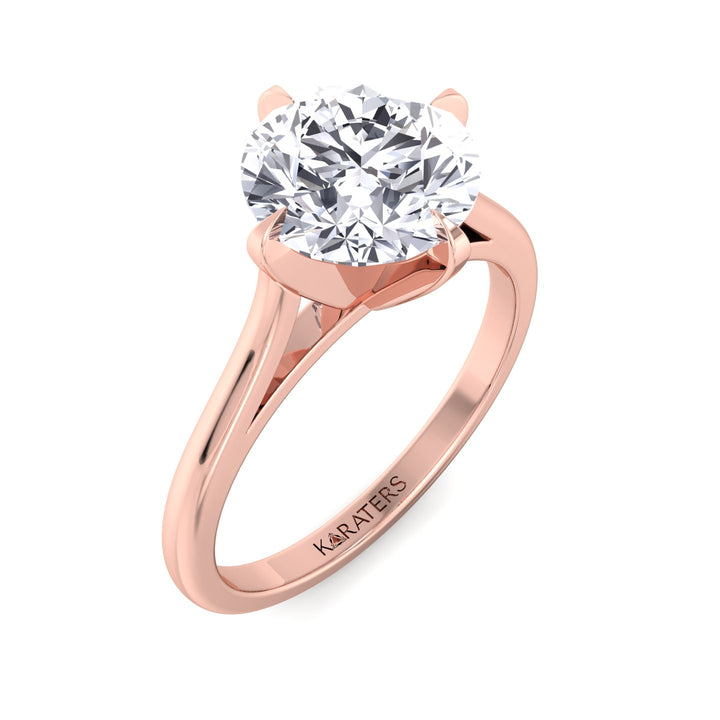 Laren-Round Solitaire Lab Diamond Engagement Ring, Rose Gold, Top