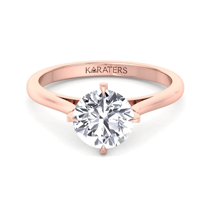 Laren-Round Solitaire Lab Grown Diamond Engagement Ring, Rose Gold, Front