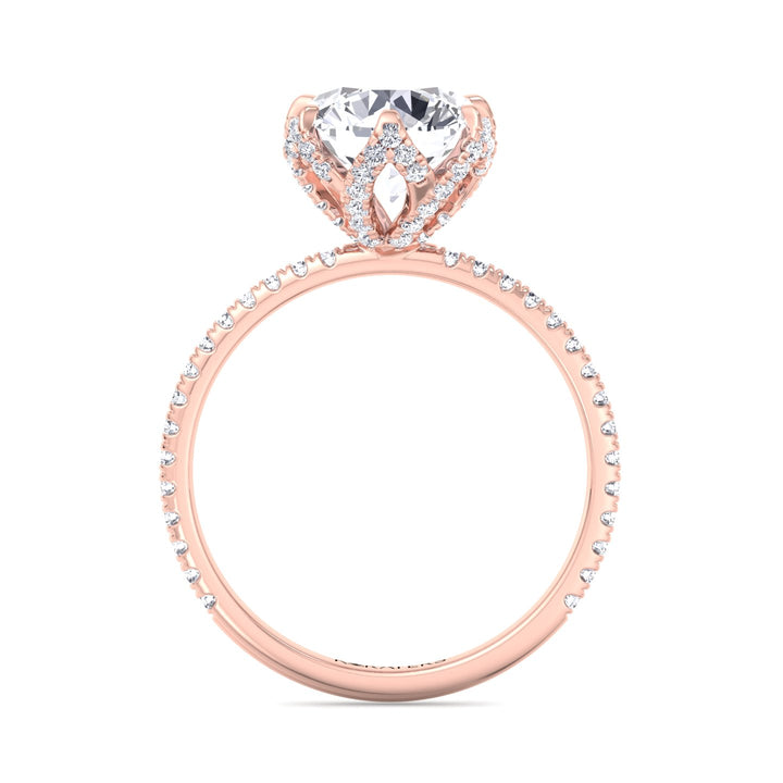 Leiden-Rose Gold Round Cut Halo Lab Diamond Engagement Ring, Profile