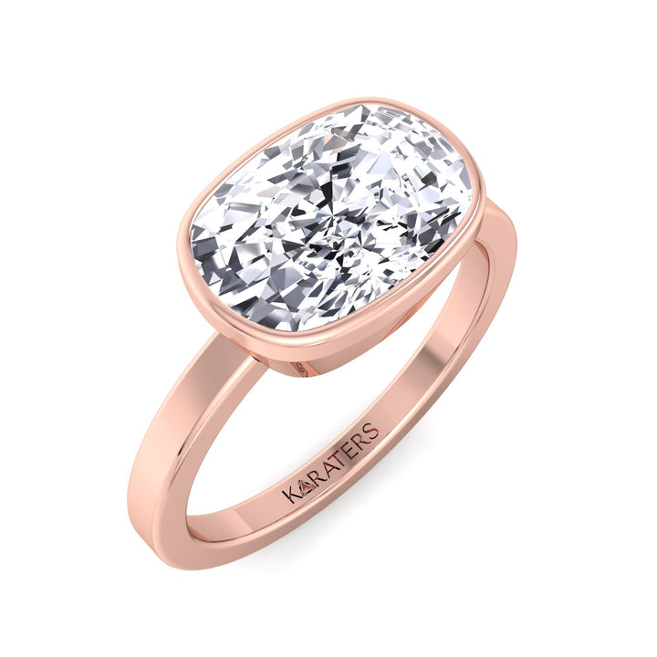 Lily-Elongated Cushion Cut East West Lab Rose Diamond Engagement Ring, Top Down