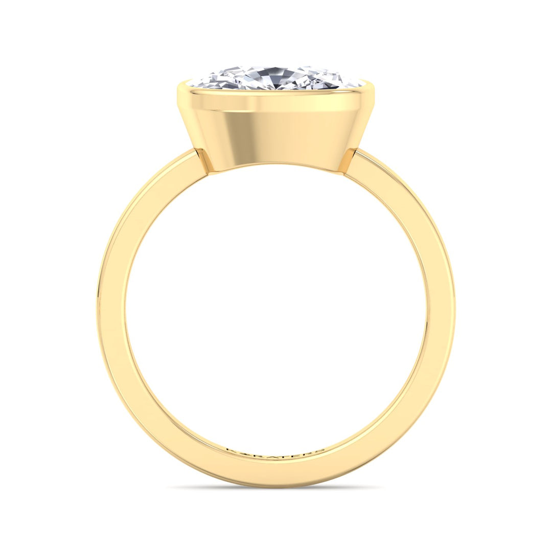 Lily-Elongated Cushion East West Lab Diamond Bezel Ring Yellow, Profile