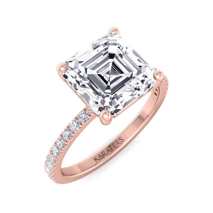 Malve - Asscher Lab Diamond Dainty Ring SideStones Rose