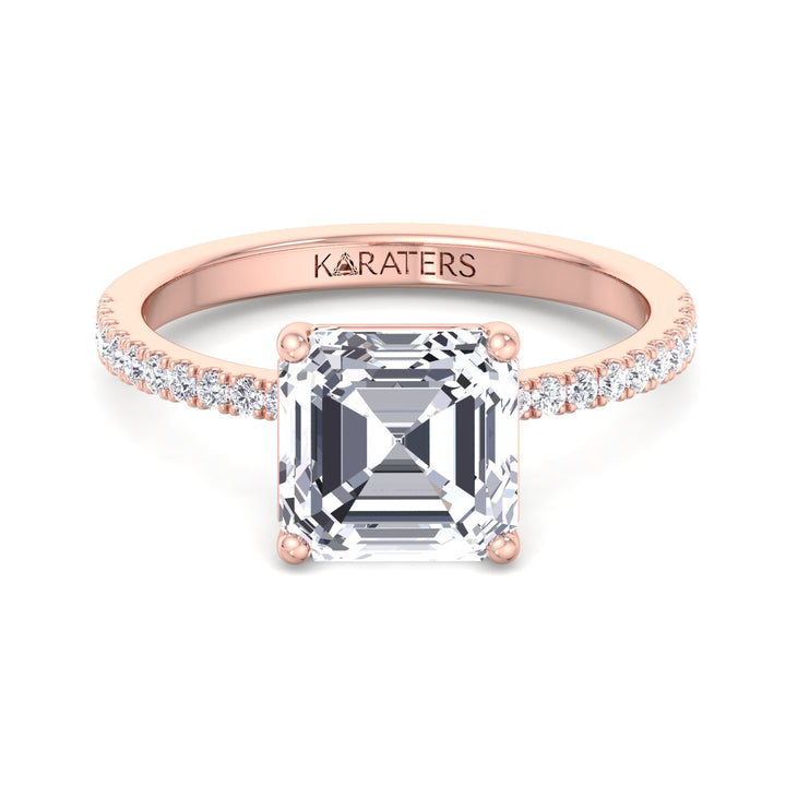 Malve - Asscher Lab Diamond Dainty Ring SideStones Rose Gold