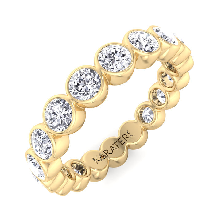 Manresa-Round Lab Yellow Gold Diamond Bezel Eternity Band, Top Down