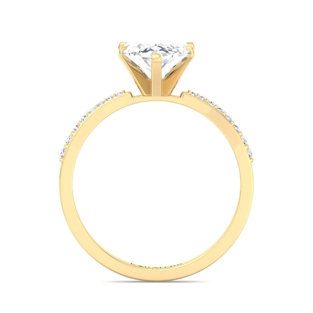 Marquise Cut Lab Diamond Engagement Ring SideStones, Yellow Gold