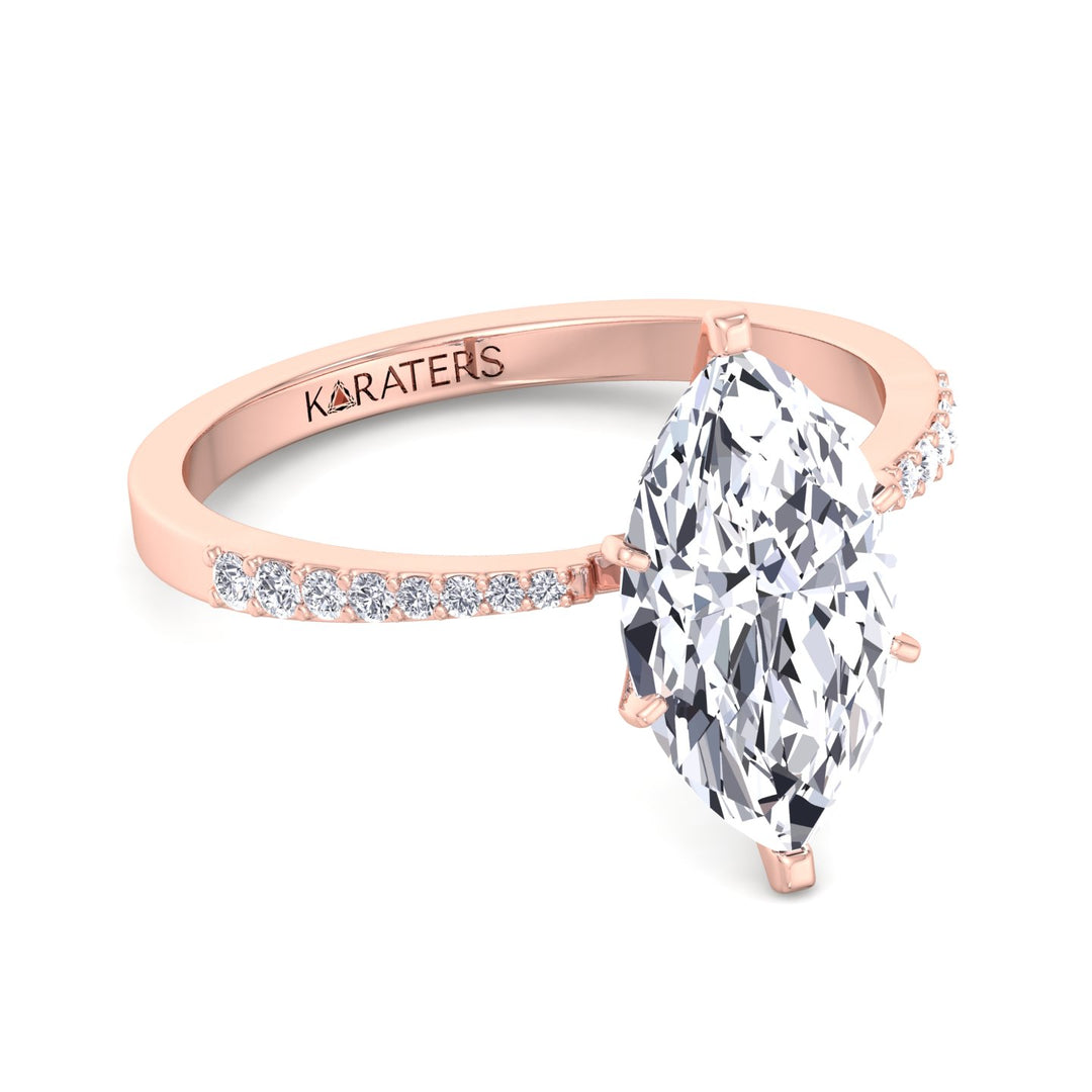 Marquise Lab Diamond Engagement Ring SideStones, Rose Gold