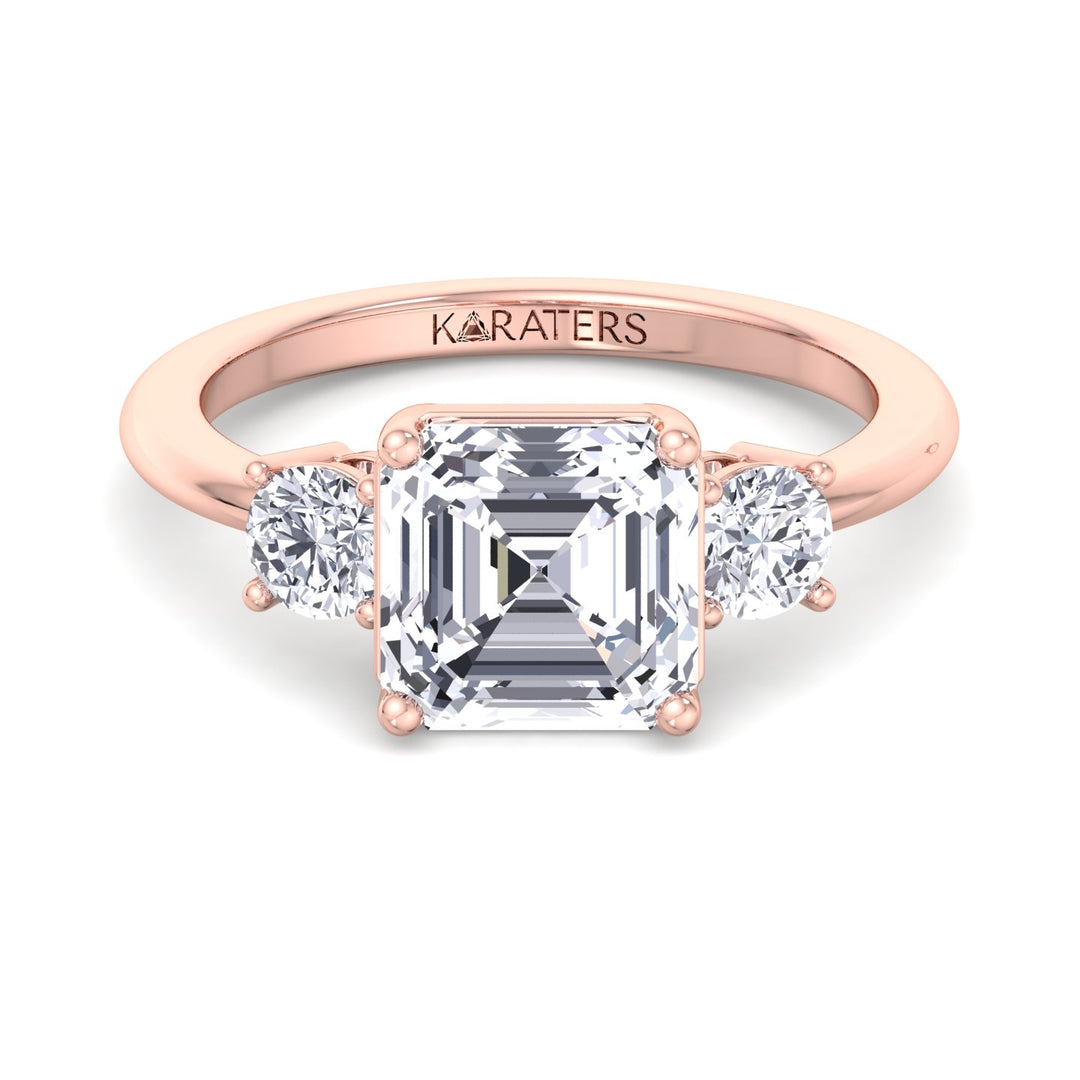 Maulbeere - Asscher Solitaire Lab Diamond Ring Round SideStones Rose