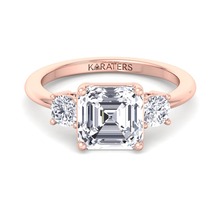 Maulbeere - Asscher Solitaire Lab Diamond Ring Round SideStones Rose