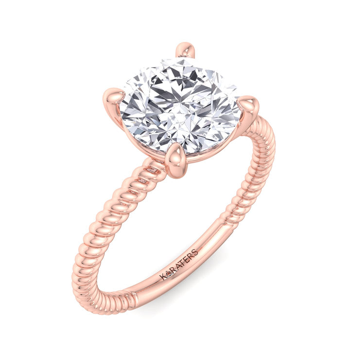 Mikalan - Round Cut Lab Diamond Solitaire Engagement Ring, Rose Gold, Top